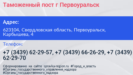 Таможенный пост г Первоуральск - визитка