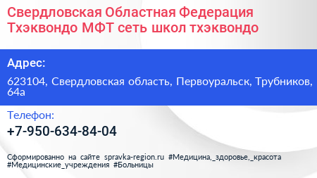 Свердловская Областная Федерация Тхэквондо МФТ сеть школ тхэквондо - визитка