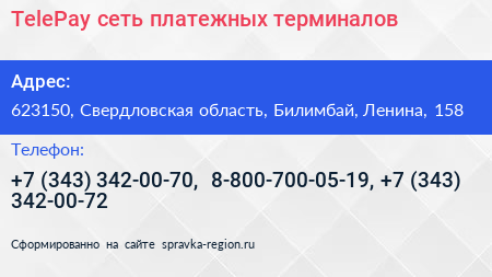 TelePay сеть платежных терминалов - визитка