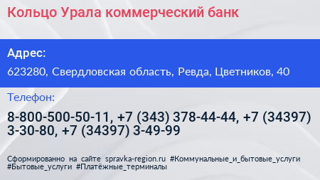 Кольцо Урала коммерческий банк - визитка