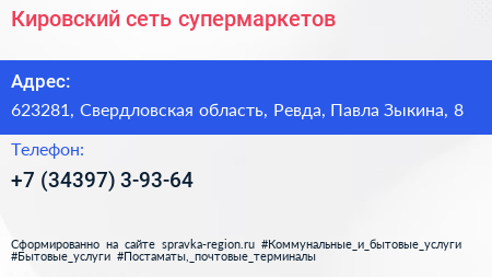 Кировский сеть супермаркетов - визитка