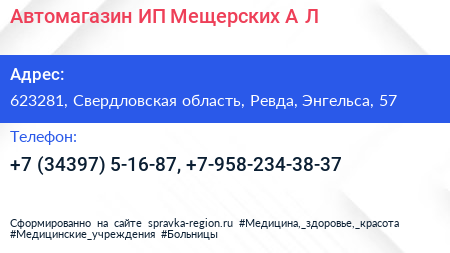 Автомагазин ИП Мещерских А Л  - визитка