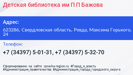 Детская библиотека им П П Бажова - визитка