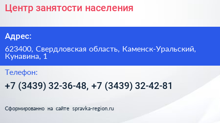 Центр занятости населения - визитка