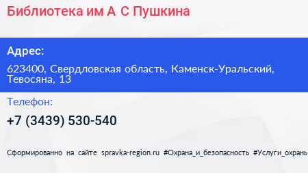 Библиотека им А С Пушкина - визитка