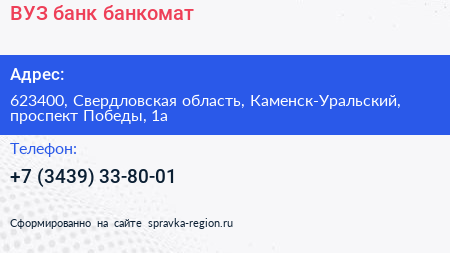 ВУЗ банк банкомат - визитка
