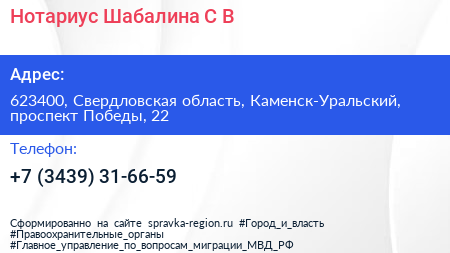 Нотариус Шабалина С В  - визитка