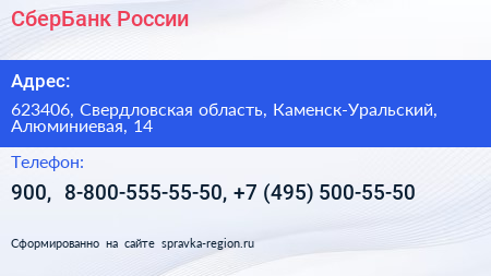 СберБанк России - визитка