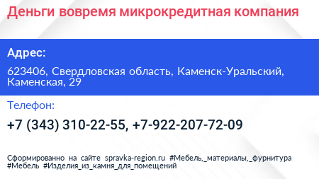 Деньги вовремя микрокредитная компания - визитка