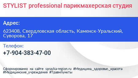 STYLIST professional парикмахерская студия - визитка