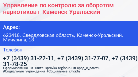 Управление по контролю за оборотом наркотиков г Каменск Уральский - визитка