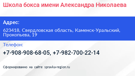 Школа бокса имени Александра Николаева - визитка