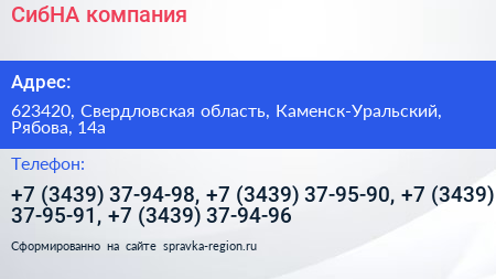 СибНА компания - визитка