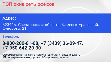 ТОП окна сеть офисов - визитка