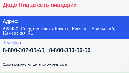 Додо Пицца сеть пиццерий - визитка