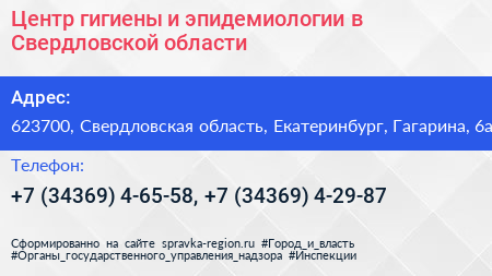 Центр гигиены и эпидемиологии в Свердловской области - визитка