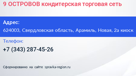 9 ОСТРОВОВ кондитерская торговая сеть - визитка