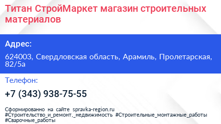 Титан СтройМаркет магазин строительных материалов - визитка