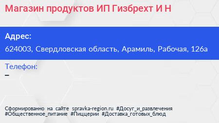 Магазин продуктов ИП Гизбрехт И Н  - визитка