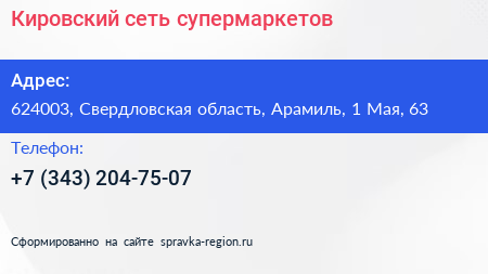 Кировский сеть супермаркетов - визитка