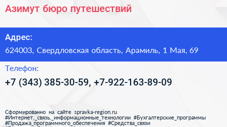 Азимут бюро путешествий - визитка