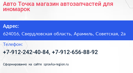 Авто Точка магазин автозапчастей для иномарок - визитка