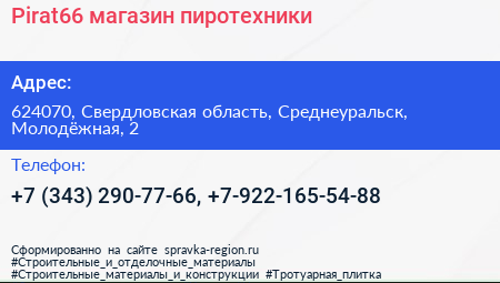 Pirat66 магазин пиротехники - визитка