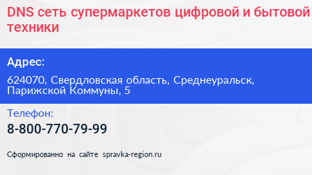 DNS сеть супермаркетов цифровой и бытовой техники - визитка