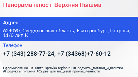 Панорама плюс г Верхняя Пышма - визитка