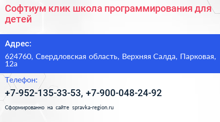 Софтиум клик школа программирования для детей - визитка