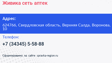 Живика сеть аптек - визитка