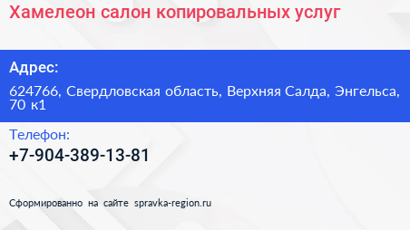 Хамелеон салон копировальных услуг - визитка