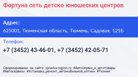 Фортуна сеть детско юношеских центров - визитка
