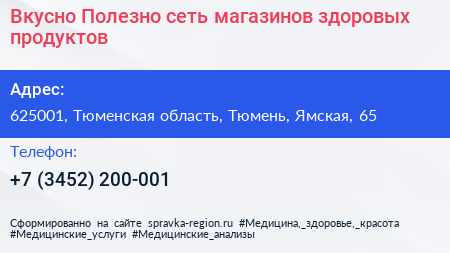 Вкусно Полезно сеть магазинов здоровых продуктов - визитка