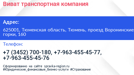 Виват транспортная компания - визитка