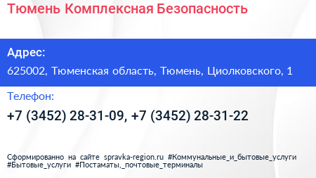Тюмень Комплексная Безопасность - визитка