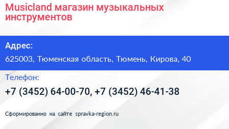Musicland магазин музыкальных инструментов - визитка