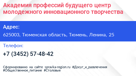 Академия профессий будущего центр молодежного инновационного творчества - визитка