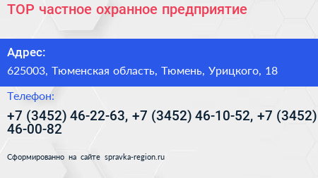 ТОР частное охранное предприятие - визитка