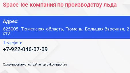 Space Ice компания по производству льда - визитка