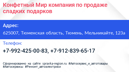 Конфетный Мир компания по продаже сладких подарков - визитка