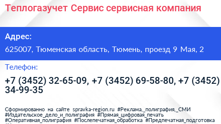 Теплогазучет Сервис сервисная компания - визитка