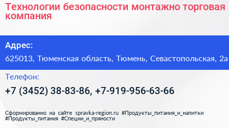 Технологии безопасности монтажно торговая компания - визитка