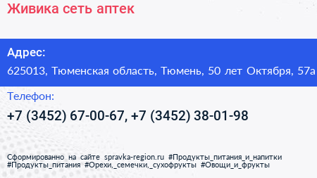 Живика сеть аптек - визитка