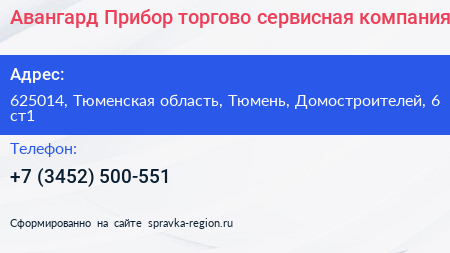 Авангард Прибор торгово сервисная компания - визитка