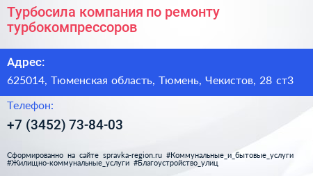 Турбосила компания по ремонту турбокомпрессоров - визитка