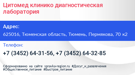 Цитомед клинико диагностическая лаборатория - визитка
