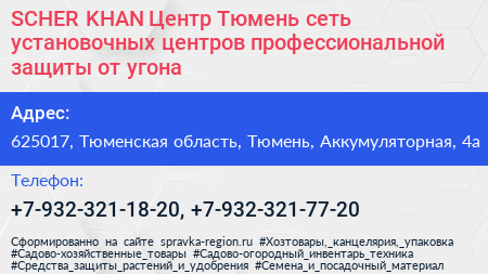 SCHER KHAN Центр Тюмень сеть установочных центров профессиональной защиты от угона - визитка