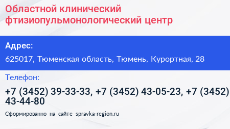 Областной клинический фтизиопульмонологический центр - визитка