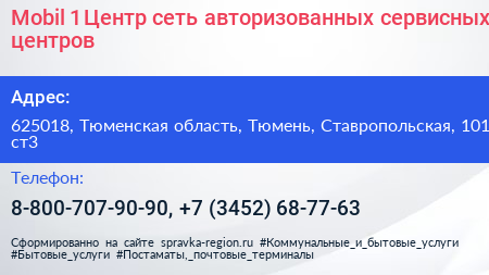 Mobil 1 Центр сеть авторизованных сервисных центров - визитка